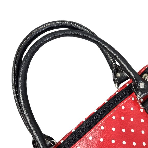 Disney Parks Minnie Mouse Red Polka Dot Handbag With Black Handles - Picture 5 of 9